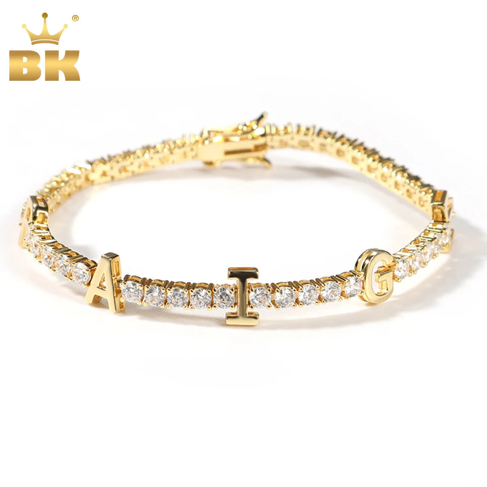 THE BLING KING Custom Name Letter 3mm Tennis Chain Bracelet Iced Out Colorful CZ DIY Letter Necklace Hiphop Jewelry For Gift