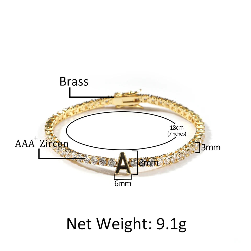 THE BLING KING Custom Name Letter 3mm Tennis Chain Bracelet Iced Out Colorful CZ DIY Letter Necklace Hiphop Jewelry For Gift