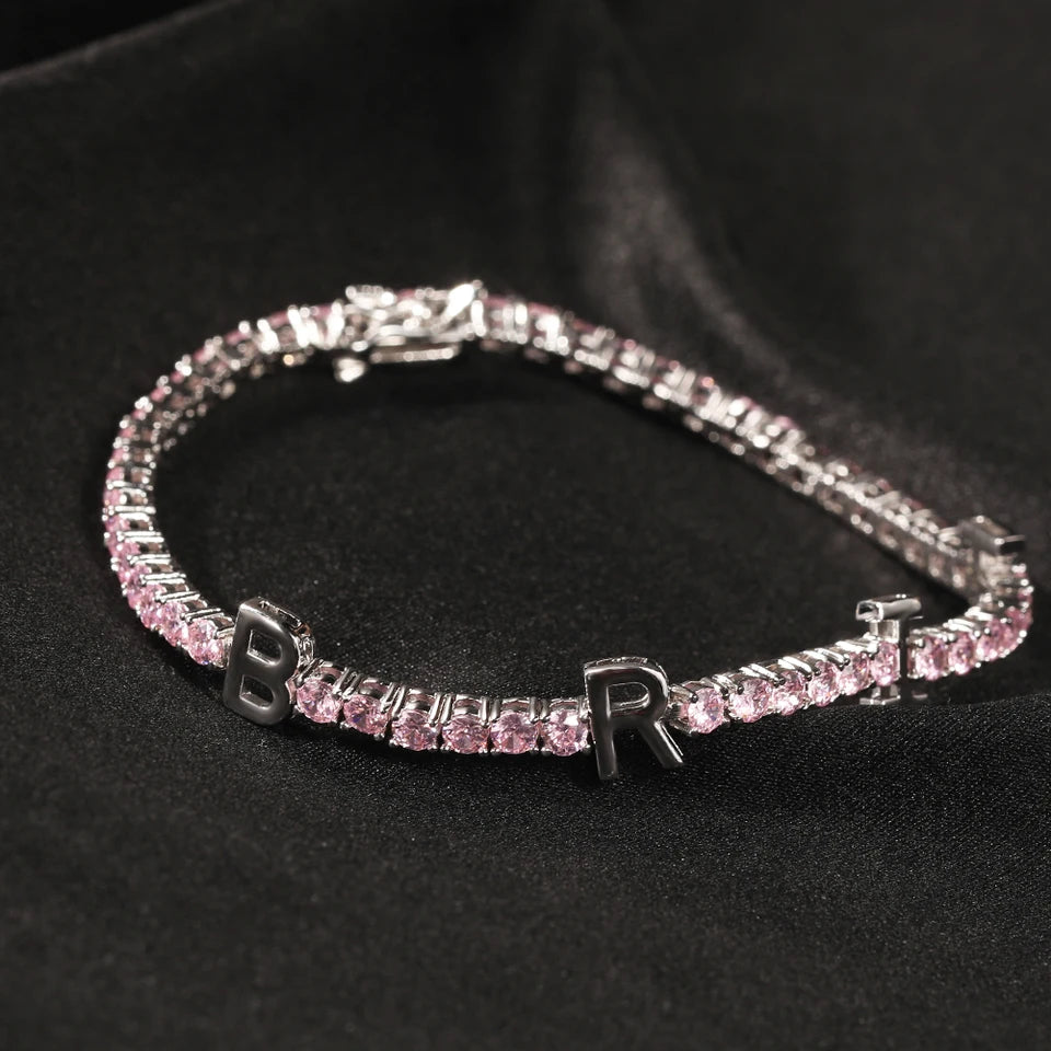 THE BLING KING Custom Name Letter 3mm Tennis Chain Bracelet Iced Out Colorful CZ DIY Letter Necklace Hiphop Jewelry For Gift