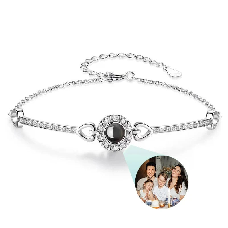 Custom Bracelet With Picture Inside Personalized Stainless Photo Projection Box Chain Bracelet Anniversary Memorial Jewelry Gift