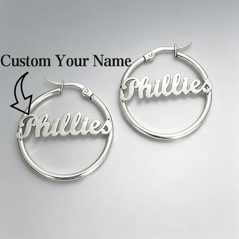 2026 Personalized Your Name Stud Earrings Woman Stainless Steel Silver Circle Hoop Customized Text Piercing Earring Jewelry