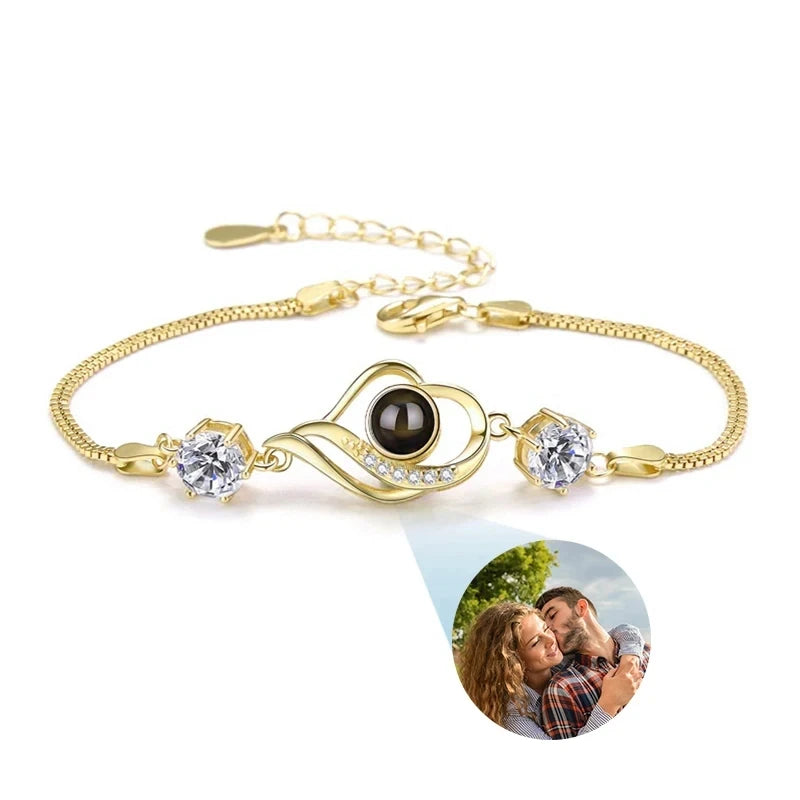 Custom Bracelet With Picture Inside Personalized Stainless Photo Projection Box Chain Bracelet Anniversary Memorial Jewelry Gift