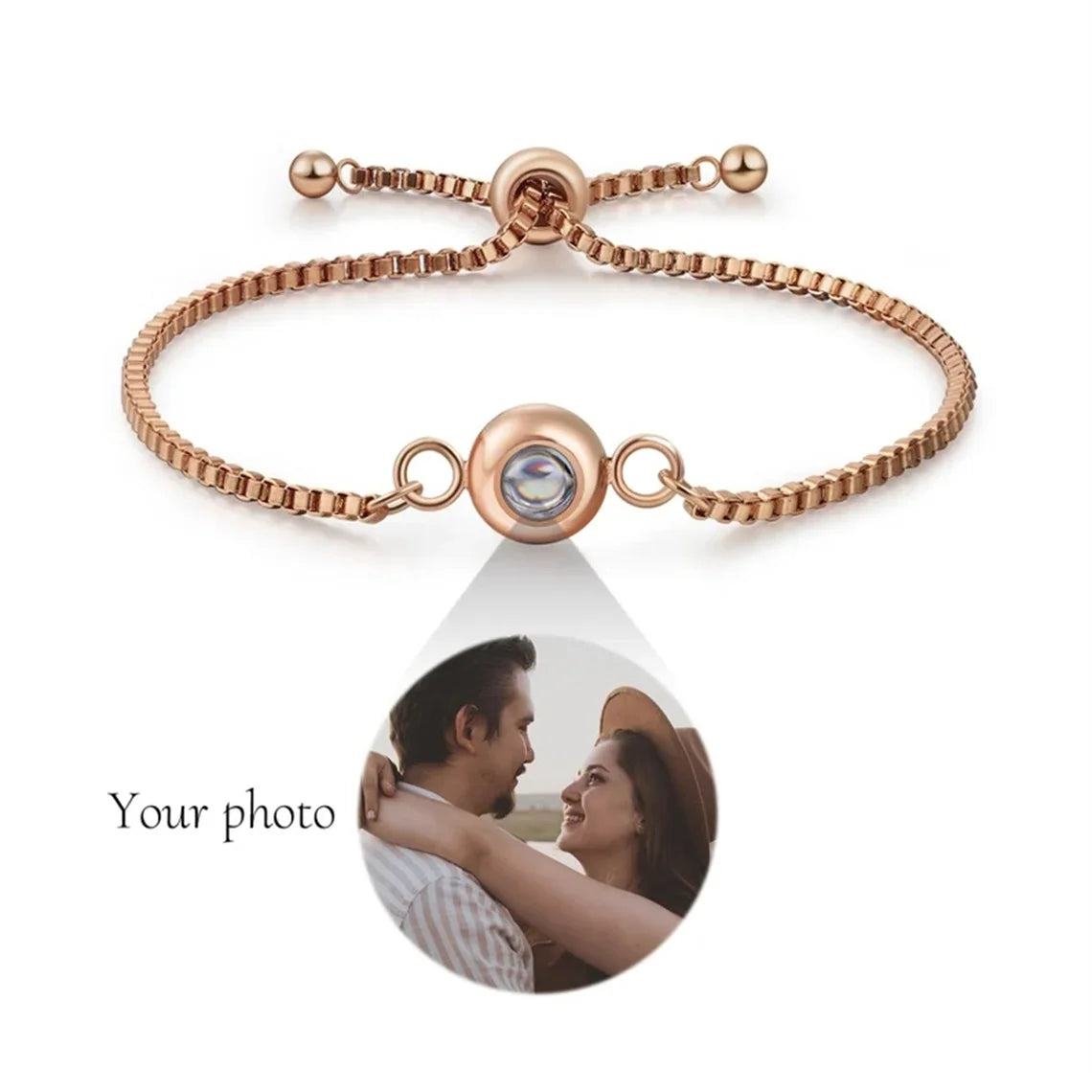 Custom Bracelet With Picture Inside Personalized Stainless Photo Projection Box Chain Bracelet Anniversary Memorial Jewelry Gift