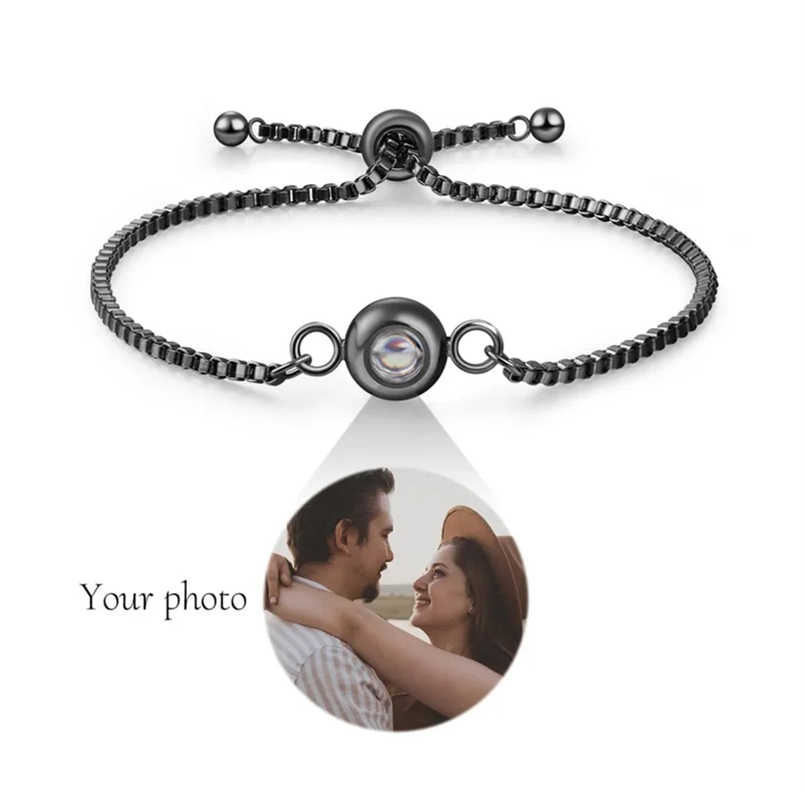 Custom Bracelet With Picture Inside Personalized Stainless Photo Projection Box Chain Bracelet Anniversary Memorial Jewelry Gift