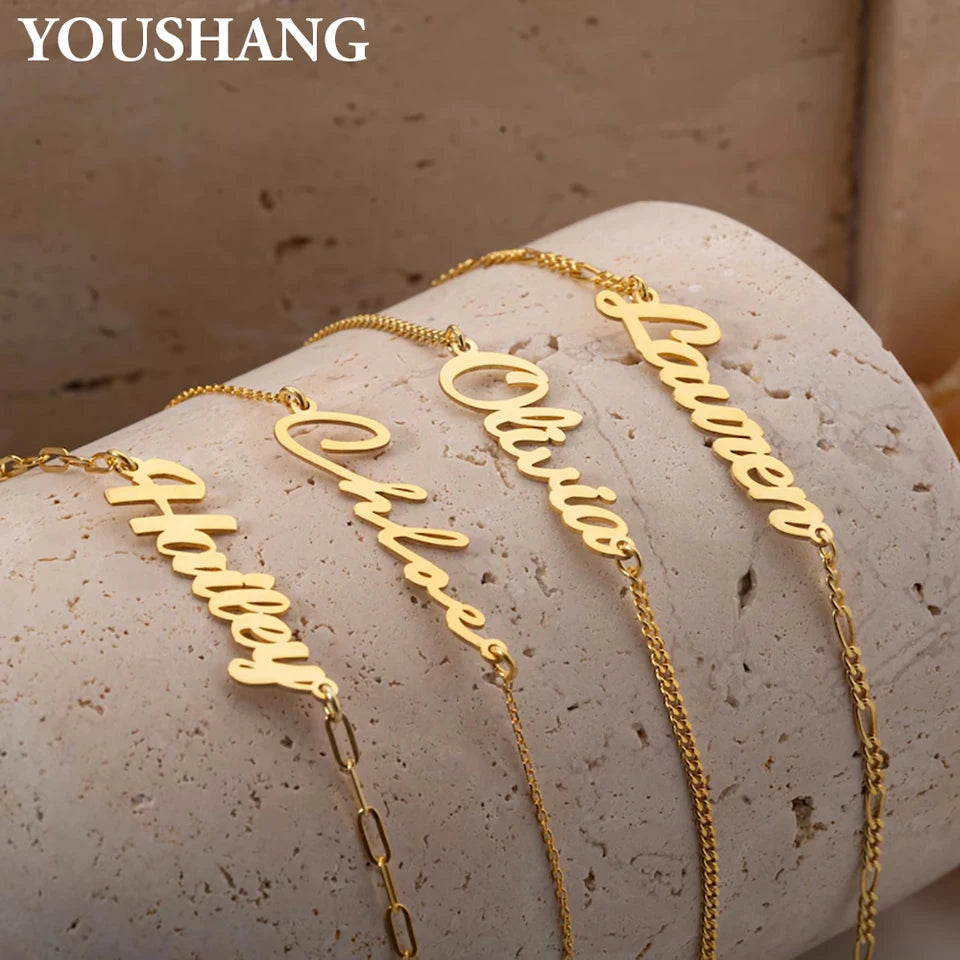 YOUSHANG Custom Name Ladies Bracelet Personalized Stainless Steel Jewelry Couple's Accessories Newborn Gift Holiday Decorations