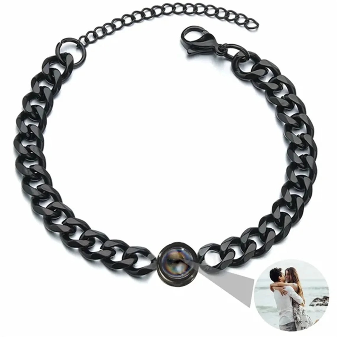Custom Bracelet With Picture Inside Personalized Stainless Photo Projection Box Chain Bracelet Anniversary Memorial Jewelry Gift