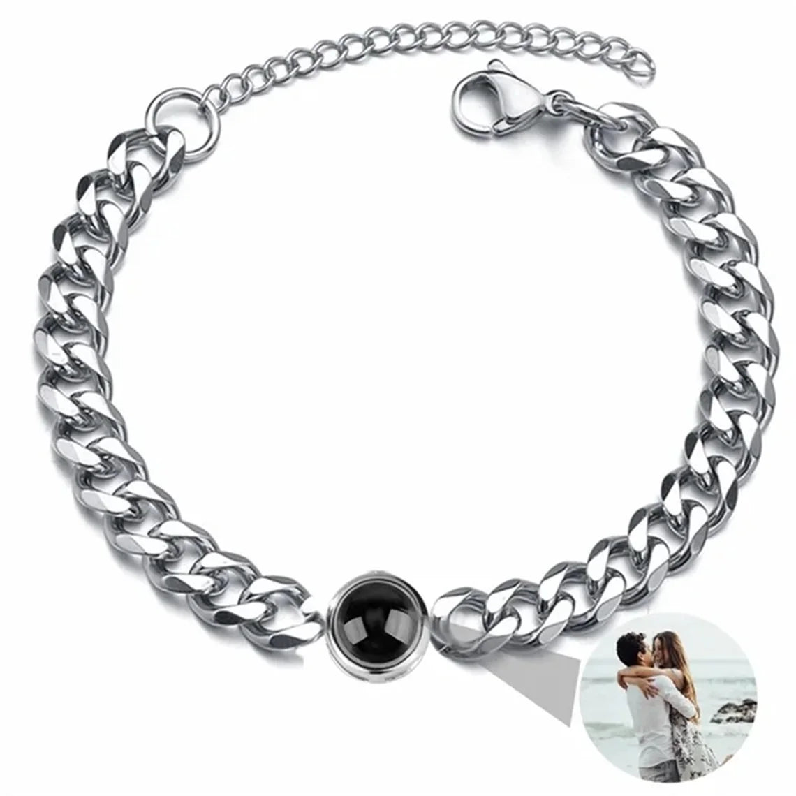 Custom Bracelet With Picture Inside Personalized Stainless Photo Projection Box Chain Bracelet Anniversary Memorial Jewelry Gift