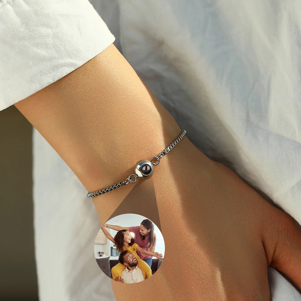 Custom Bracelet With Picture Inside Personalized Stainless Photo Projection Box Chain Bracelet Anniversary Memorial Jewelry Gift
