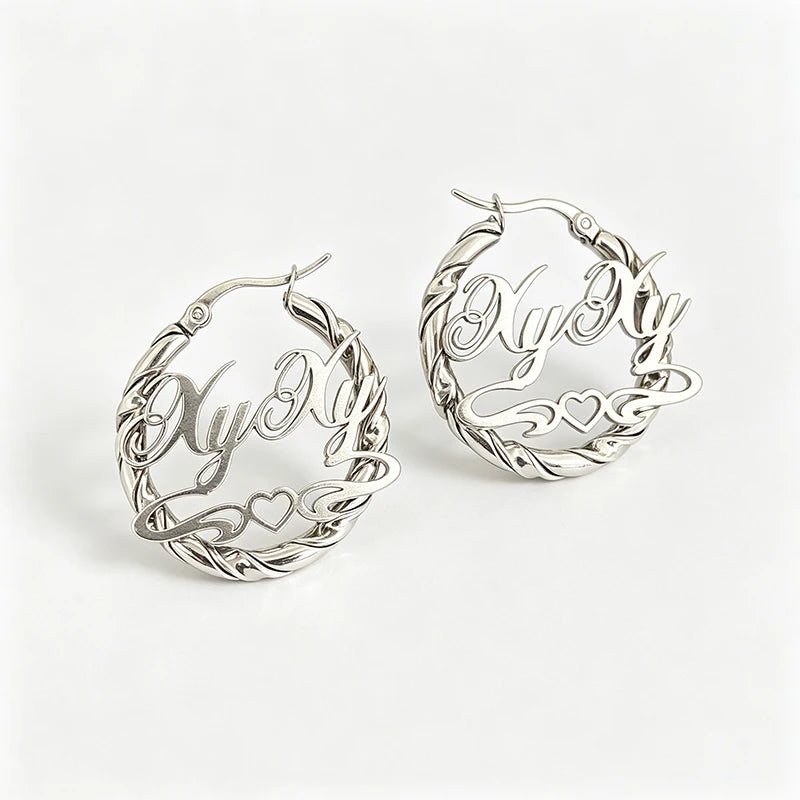2026 Personalized Your Name Stud Earrings Woman Stainless Steel Silver Circle Hoop Customized Text Piercing Earring Jewelry
