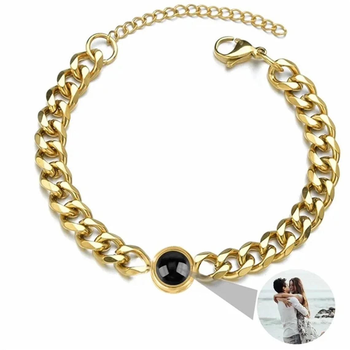 Custom Bracelet With Picture Inside Personalized Stainless Photo Projection Box Chain Bracelet Anniversary Memorial Jewelry Gift