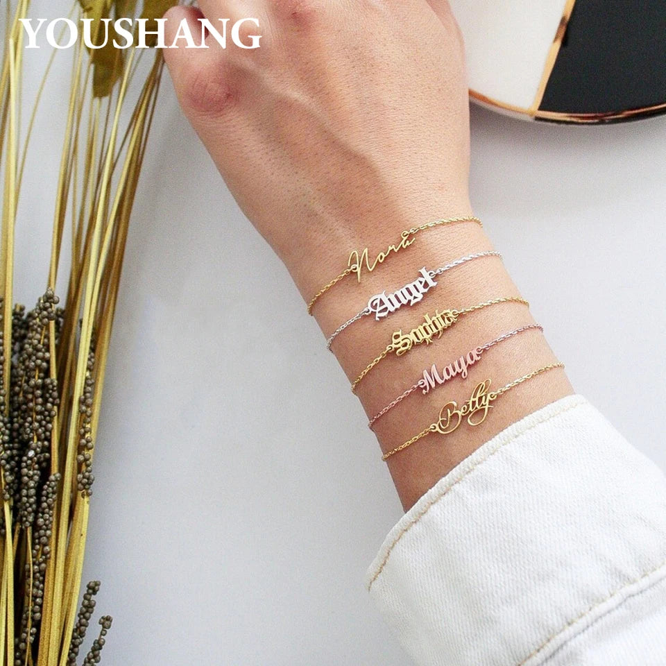 YOUSHANG Custom Name Ladies Bracelet Personalized Stainless Steel Jewelry Couple's Accessories Newborn Gift Holiday Decorations