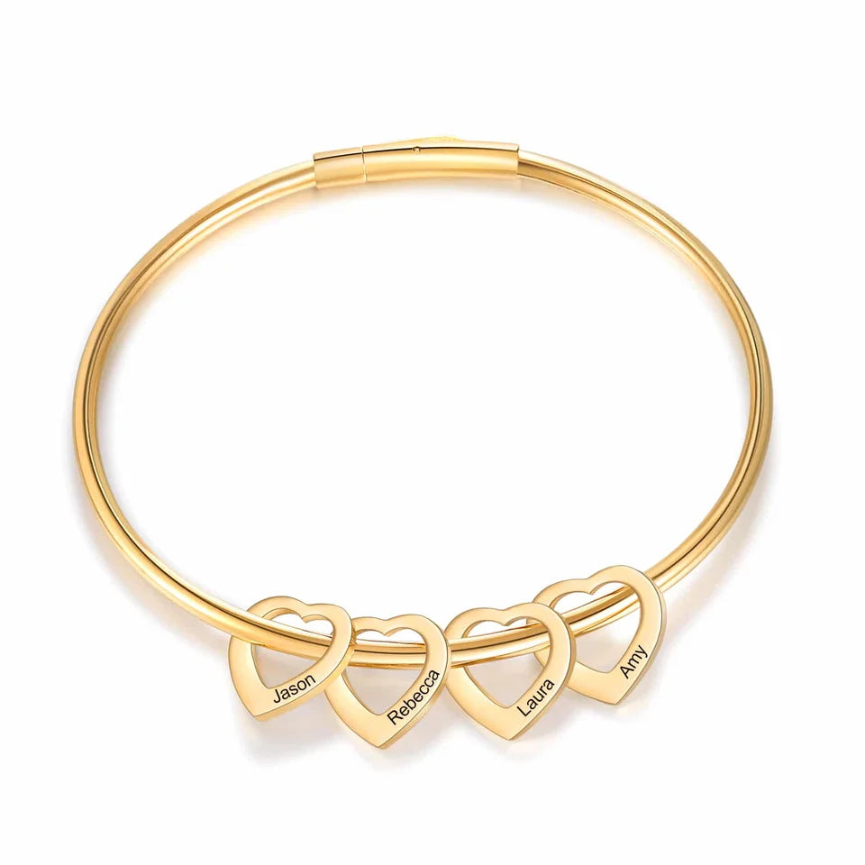 MaiLun Custom Names Heart Charms Bangle Personalized Women Bracelet Jewelry Gift Mother's Day Gift -send us names via chat