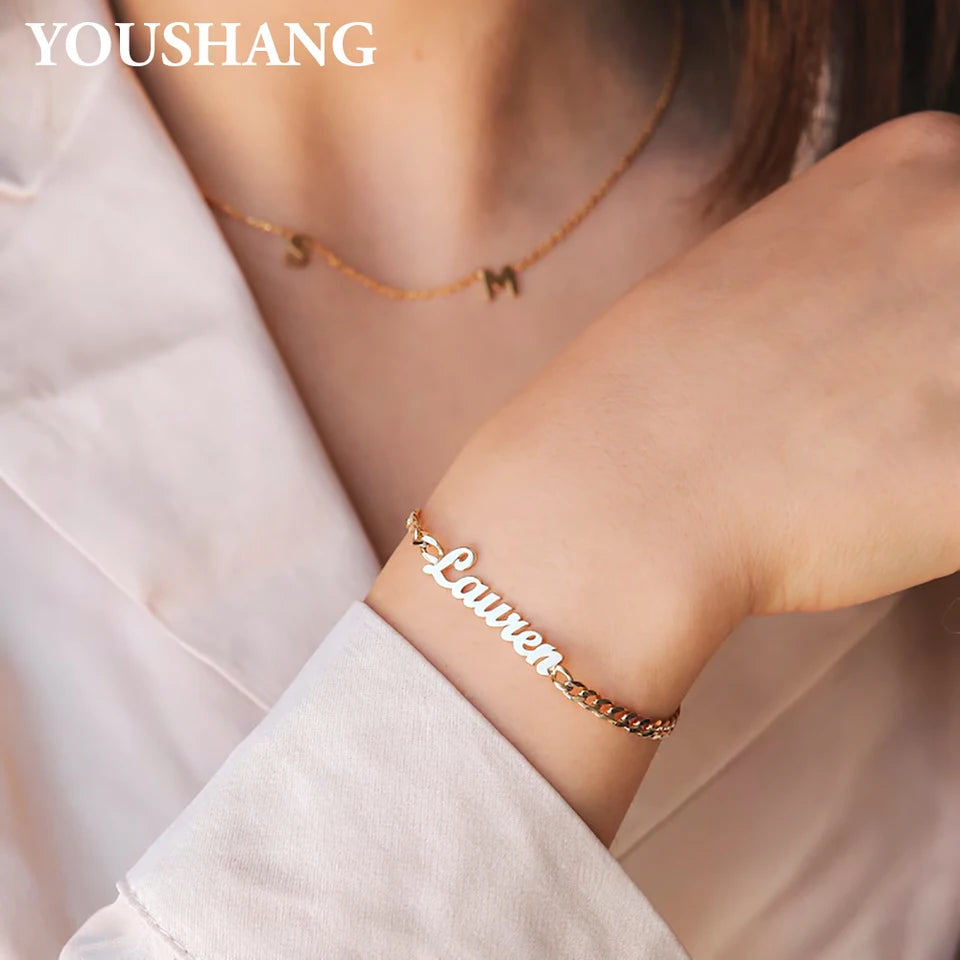 YOUSHANG Custom Name Ladies Bracelet Personalized Stainless Steel Jewelry Couple's Accessories Newborn Gift Holiday Decorations