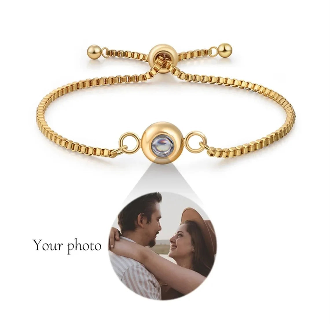Custom Bracelet With Picture Inside Personalized Stainless Photo Projection Box Chain Bracelet Anniversary Memorial Jewelry Gift