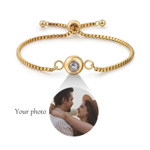 Custom Bracelet With Picture Inside Personalized Stainless Photo Projection Box Chain Bracelet Anniversary Memorial Jewelry Gift