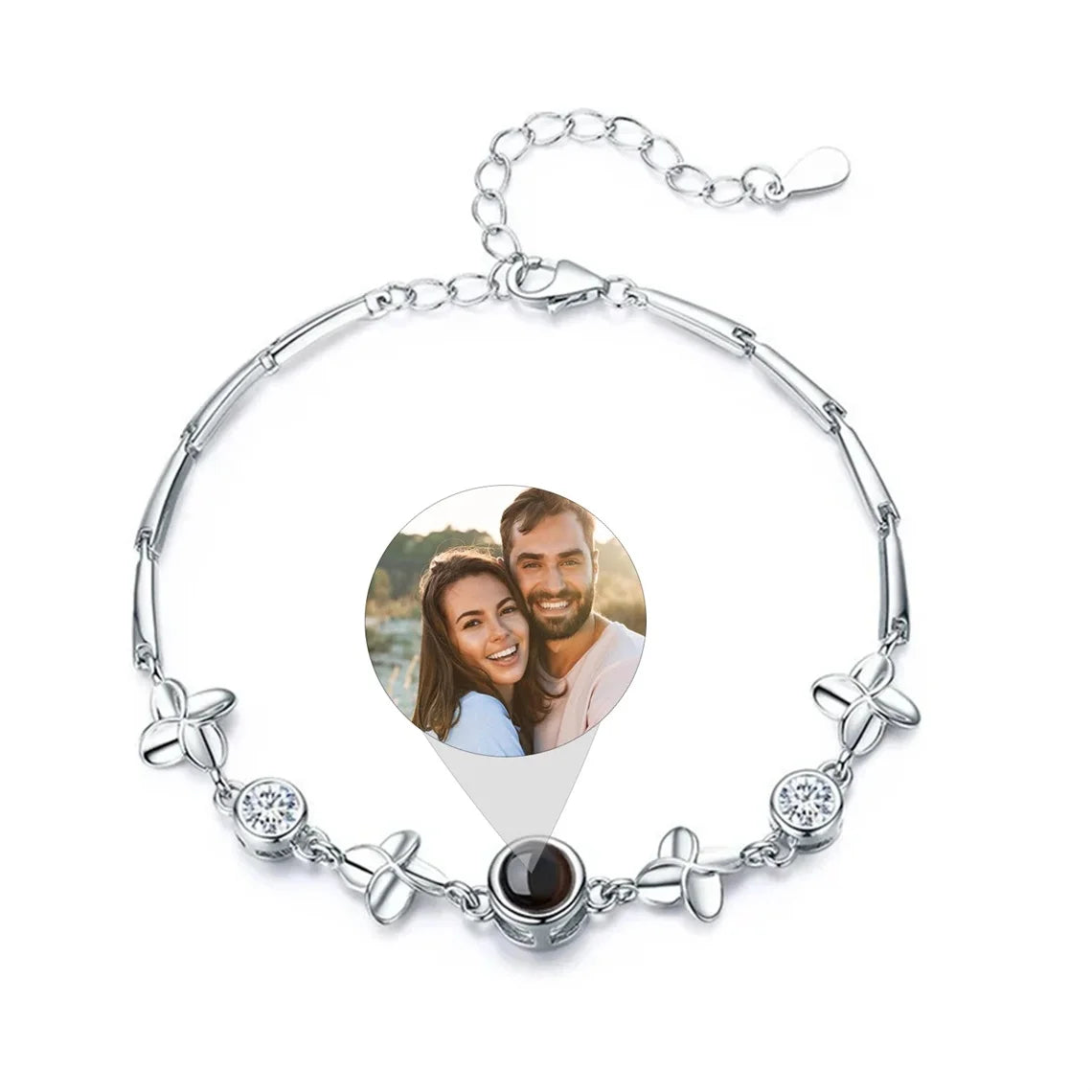 Custom Bracelet With Picture Inside Personalized Stainless Photo Projection Box Chain Bracelet Anniversary Memorial Jewelry Gift