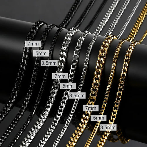 Classic Curb Chain Necklace for Men Women,3.5/5/7MM Stainless Steel Cuban Chain Chokers,Hip Hop Basic Chain Jewelry Gift
