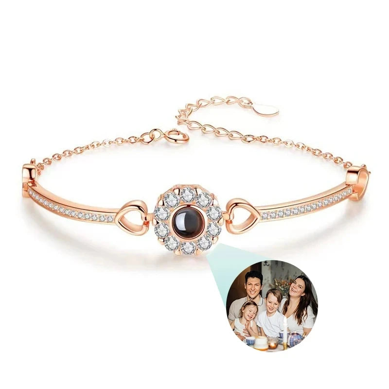 Custom Bracelet With Picture Inside Personalized Stainless Photo Projection Box Chain Bracelet Anniversary Memorial Jewelry Gift
