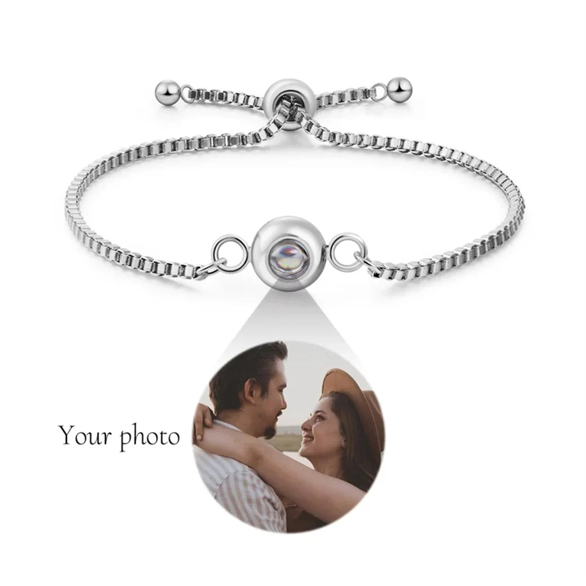 Custom Bracelet With Picture Inside Personalized Stainless Photo Projection Box Chain Bracelet Anniversary Memorial Jewelry Gift