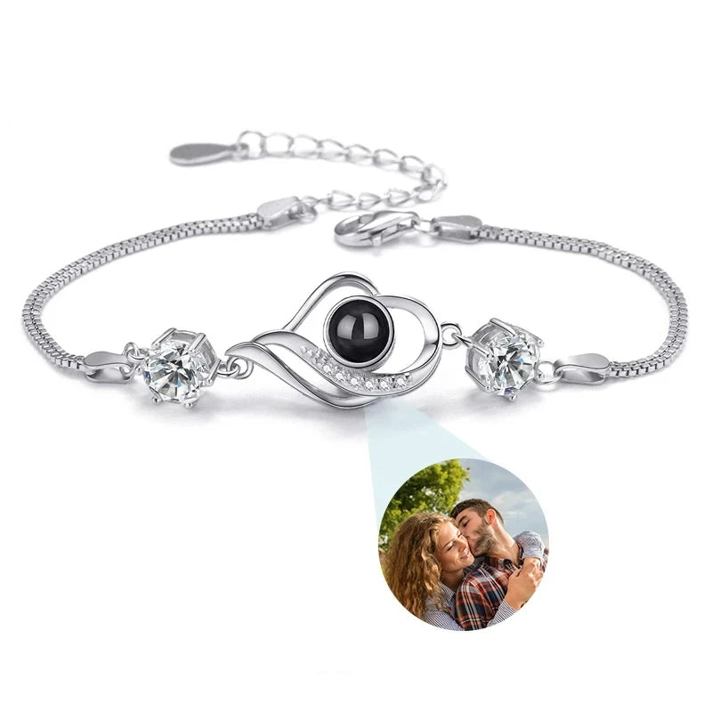 Custom Bracelet With Picture Inside Personalized Stainless Photo Projection Box Chain Bracelet Anniversary Memorial Jewelry Gift