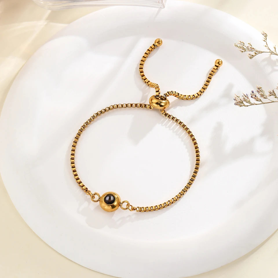 Custom Bracelet With Picture Inside Personalized Stainless Photo Projection Box Chain Bracelet Anniversary Memorial Jewelry Gift