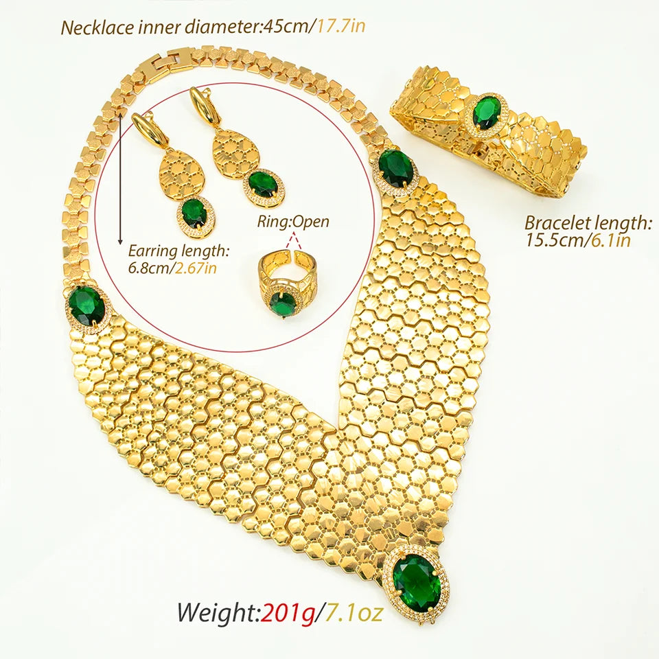 GZJPEI 2026 New Green Zircon Jewelry Set Luxury Wedding Jewelry Accessories For Women Mother's Day Gift Valentine's Day Gift