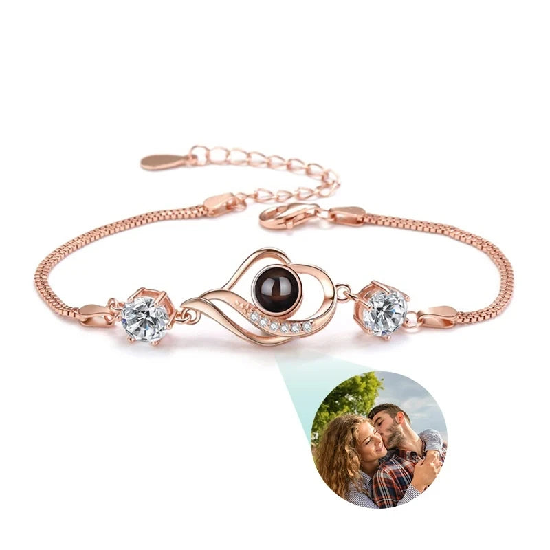 Custom Bracelet With Picture Inside Personalized Stainless Photo Projection Box Chain Bracelet Anniversary Memorial Jewelry Gift