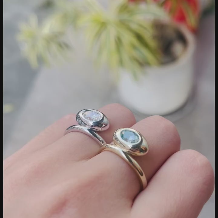 Samstin 1CT Cyan Moissanite Custom Ring for Women Solid 14K 10K 585 Yellow Gold Engagement Ring for Christmas Gift Party Jewelry