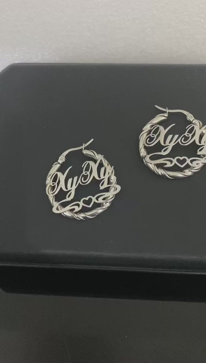 2026 Personalized Your Name Stud Earrings Woman Stainless Steel Silver Circle Hoop Customized Text Piercing Earring Jewelry